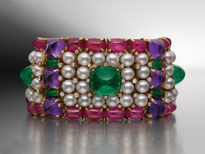 Pulseira Kilim (1988), da Coleção Bulgari Heritage. Exposição Bulgari. Tribute to Femininity. Magnificent Roman Jewels.