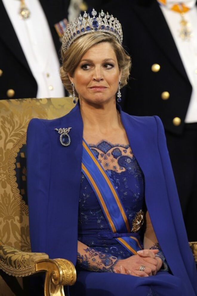 A rainha Máxima com a Tiara de Safiras.