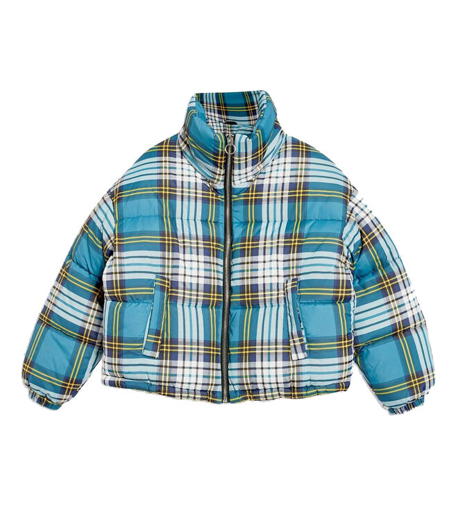 Tartan Check Puffer Jacket, €80, Topshop, em eu.topshop.com