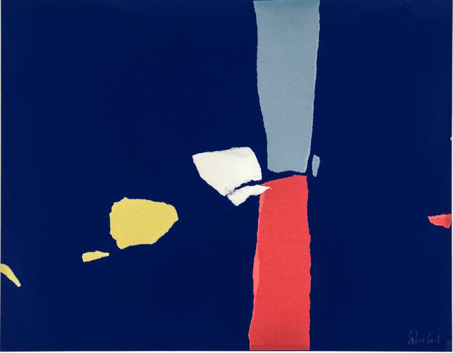 Colagemsobre fundo azul, Nicolas de Stael, cerca de 1963. Exposição París Pese a todo ‒ Artistas Estranjeros, 1944 – 1968.