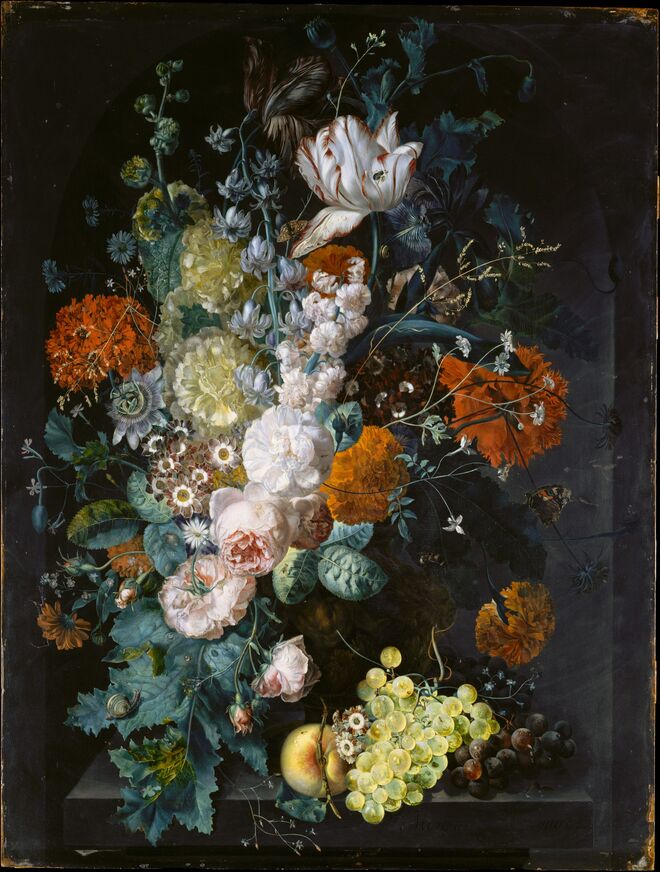 Uma jarra de flores, Margareta Haverman, 1716. Exposição In Praise of Painting ‒ Dutch Masters at The Met.