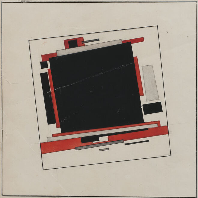 Suprematist Composition: Design para um relevo pictórico, Ilya Chashnik, cerca de 1921. Exposição Chagall, Lissitzky, Malevich: The Russian Avant-Garde in Vitebsk, 1918-1922.