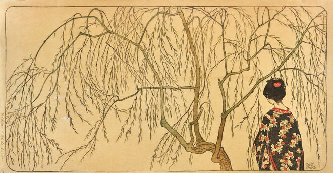 Menina japonesa sob a árvore de salgueiro, Emil Orlik, 1901. Exposição Fascination Japan.