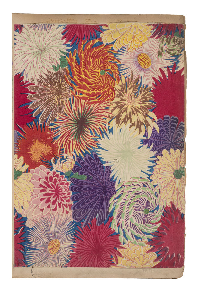 Papel decorativo, Chiyogami, Japão, século XIX. Exposição Japon ‒Japonismes, Objects Inspirés 1867 – 2018.