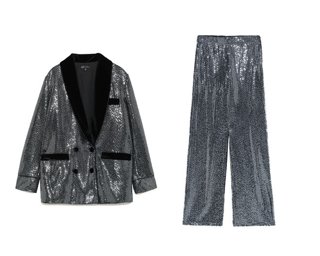 Blazer, €49,95, calças, €39,95, Zara