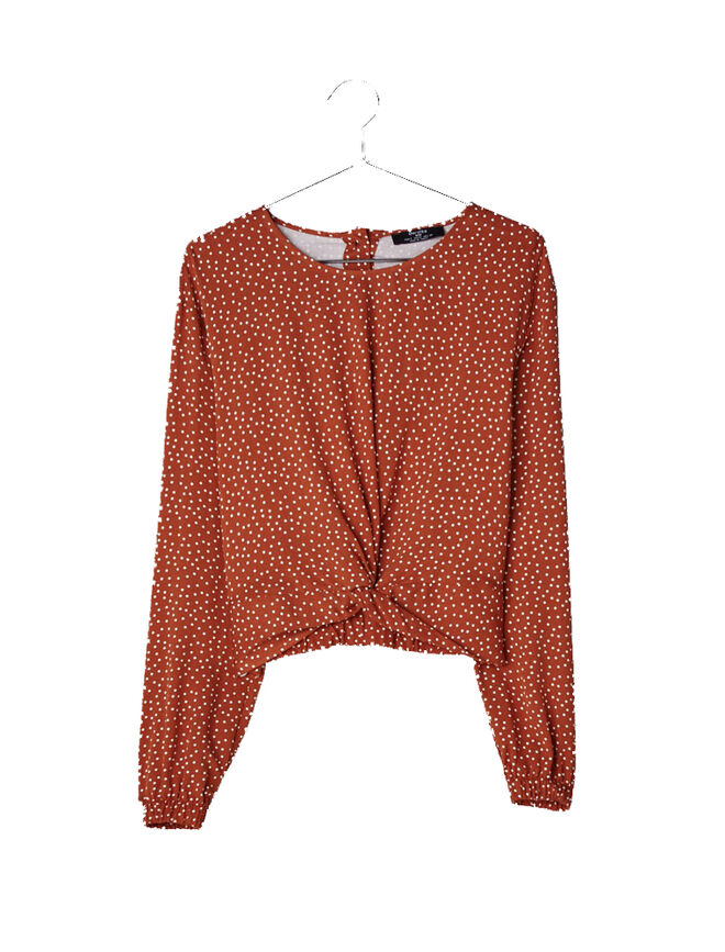 Blusa com nó à frente às bolas, €9,99, Bershka