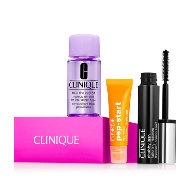Chubby Mascara Set com Chubby Mascara, 9 ml + Desmaquilhante Take the Day Off, 30 ml +Creme de olho Pep-start, 7 ml, €22,50, Clinique