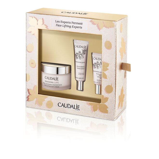 Coffret Resveratrol Lift (com Creme Caxemira Redensificador, 50 ml + Sérum Firmeza, 10 ml + Bálsamo Lifting Contorno dos Olhos, 5 ml), €43,70, Caudalie