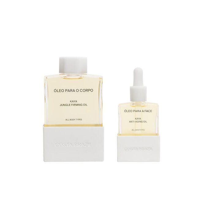 Full Skin Ritual, inclui Óleo Para A Face | Kaya Anti-Aging Face Oil, 30 ml + Óleo Para O Corpo | Kaya Jungle Firming Body Oil, 100 ml, US$ 200, Costa Brazil, em www.livecostabrazil.com