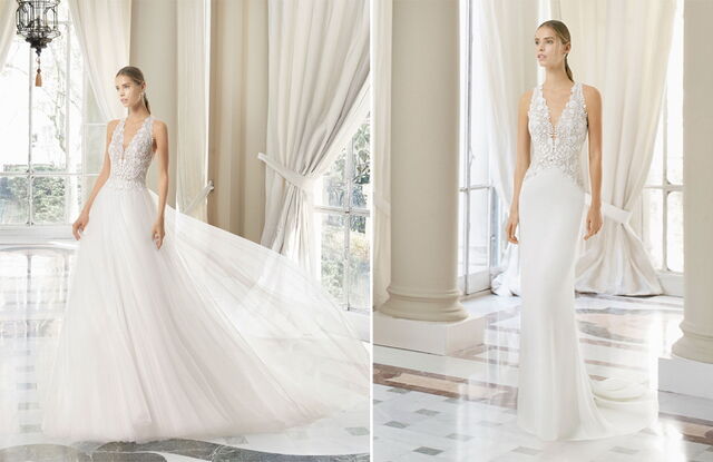 Gémeos (21 de maio – 20 de junho) | Um signo caracterizado pela sua natureza divertida, mas também versátil, vai preferir vestidos que chamem a atenção e que se adaptem a todas as suas necessidades. Saias removíveis, saias mais curtas com outras mais longas por baixo, modelos de duas peças ou mesmo um par de calças. As noivas deste signo gostam de misturas padrões e materiais e devem dar um destaque especial aos acessórios. | Rosa Clará, Malaya