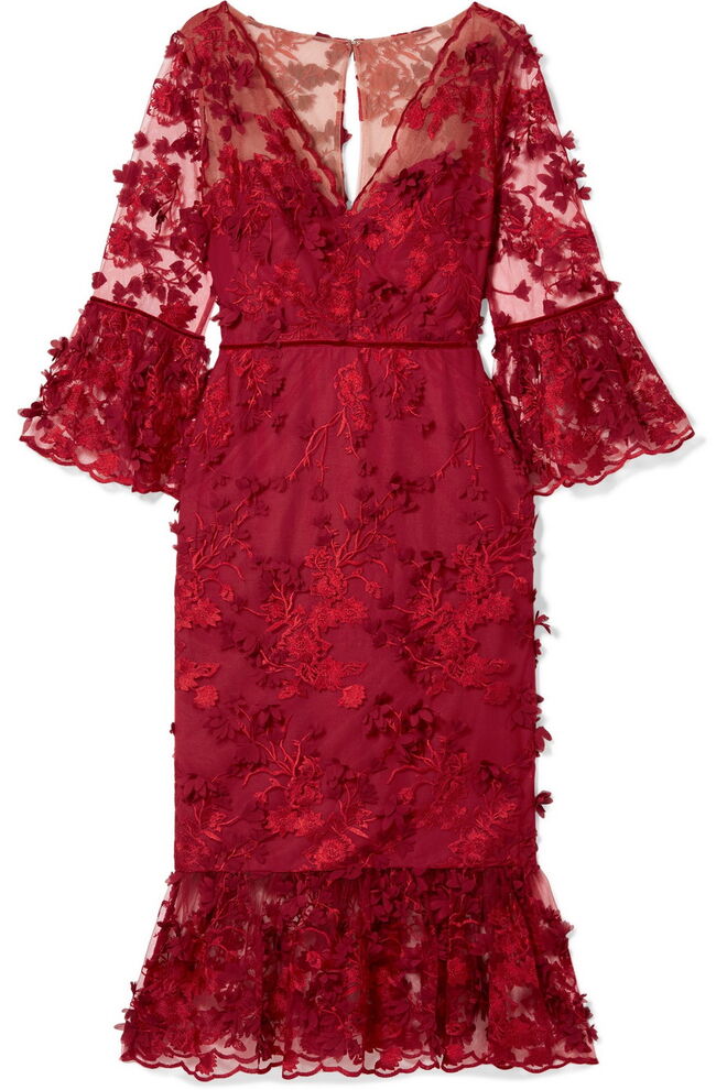 Vestido midi, agora €464, Marchesa Notte, em www.net-a-porter.com