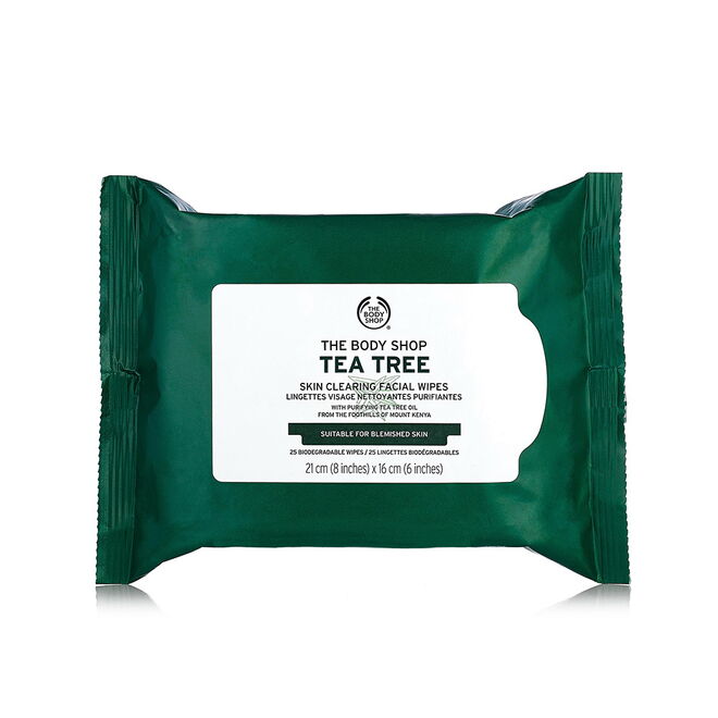 1. Ir dormir sem retirar a maquilhagem | Tea Tree Skin Clearing Toalhitas Desmaquilhantes, €6, The Body Shop