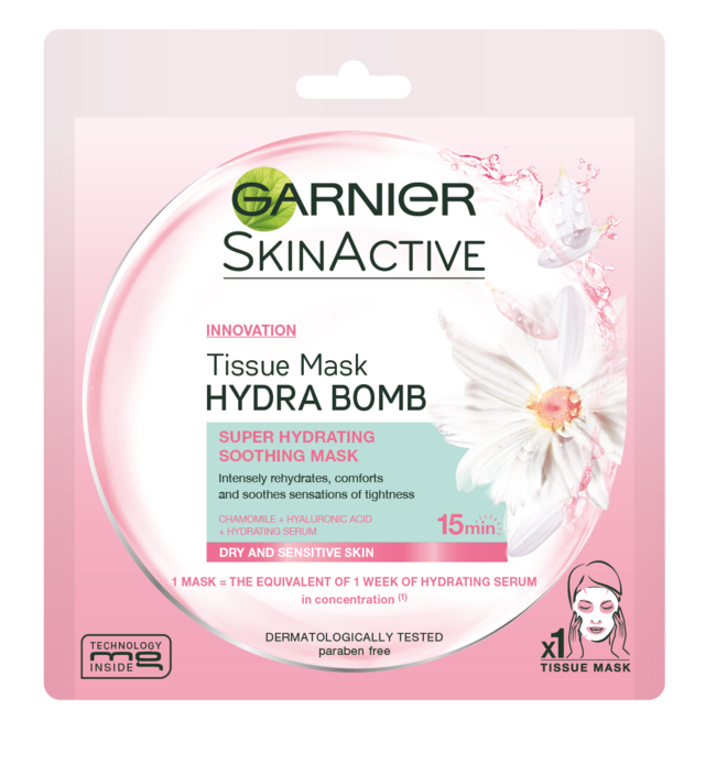 Máscara de Tecido Apaziguante SkinActive Hydra Bomb, €2,99, Garnier