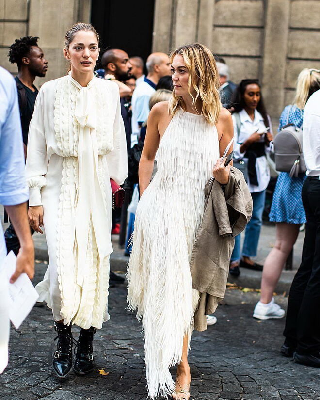 Na semana da moda em Paris com Sofia de Betak, em setembro de 2018, a usar um vestido Zara