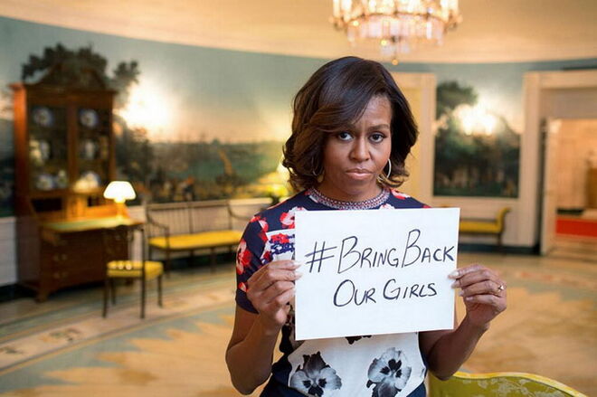 Os 55 anos de Michelle Obama | Imagem publicada no Twitter de Michelle a propósito da iniciativa #BringBackOurGirls