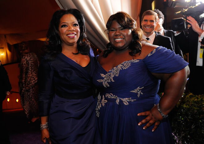 2010 |  Oprah Winfrey e a atriz Gabourey Sidibe na 82ª edição anual dos Óscares