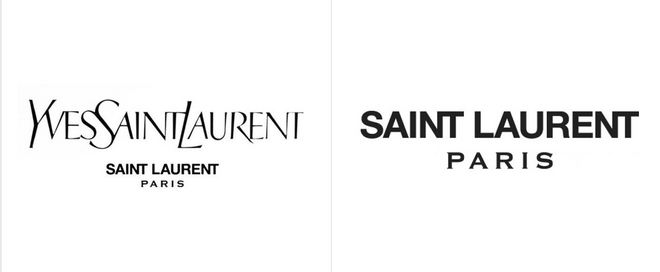 O então diretor criativo Hedi Slimane foi responsável pela mudança do logo e do nome Yves Saint Laurent para Saint Laurent Paris, em julho de 2012