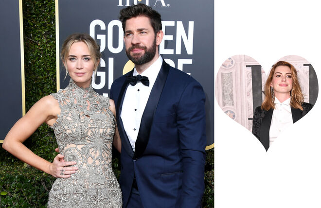 Emily Blunt e John Krasinski (apresentados por Anne Hathaway) | No filme O Diabo Veste Prada Hathaway oferece o seu guarda roupa inteiro a Emily Blunt. Na vida real, apresentou-lhe o marido, o também ator e realizador John Krasinski.
