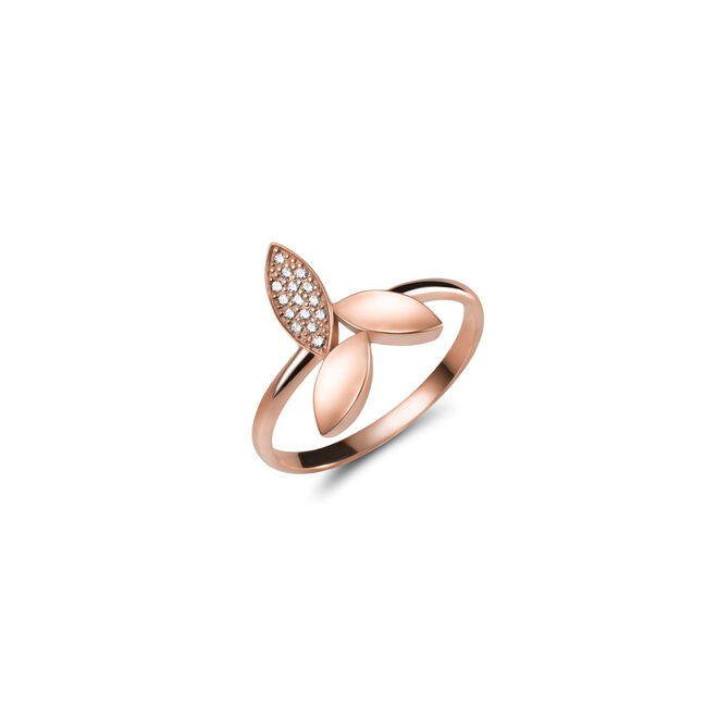 Anel leaf, ouro rosa e diamantes, €890, Carlton Jewellery