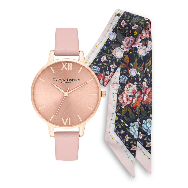 Relógio e lenço para pulso com a assinatura da marca, €125, Olivia Burton, na Boutique dos Relógios