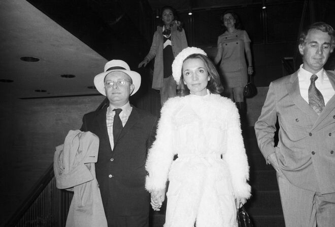 Truman Capote e Lee Radziwill a seguir a exibição do filme 'Trilogy', em Nova Iorque, a 5 de novembro de 1969