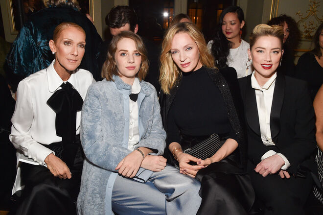 Celine Dion, Uma Thurman, Maya Hawke e Amber Heard no desfile da Giorgio Armani Privé em Paris.
