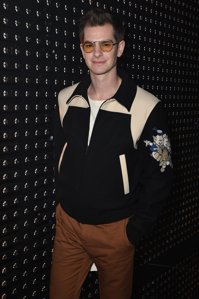 Andrew Garfield no desfile da Gucci em Milão.