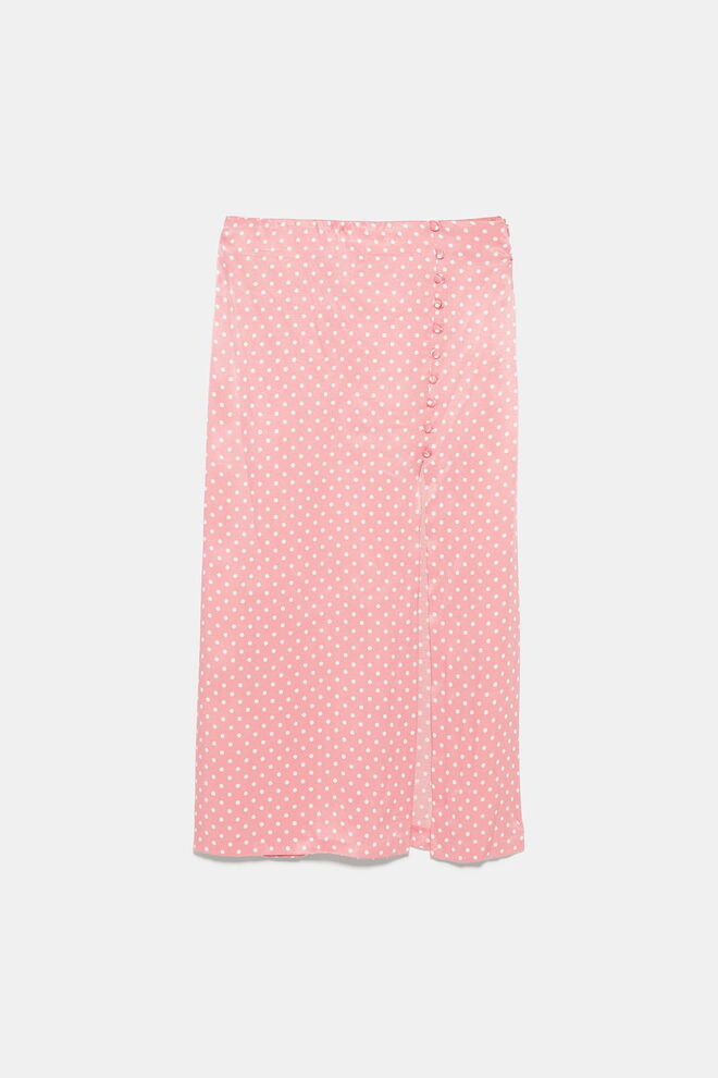 Saia às bolinhas com abertura, Zara, 29,95€