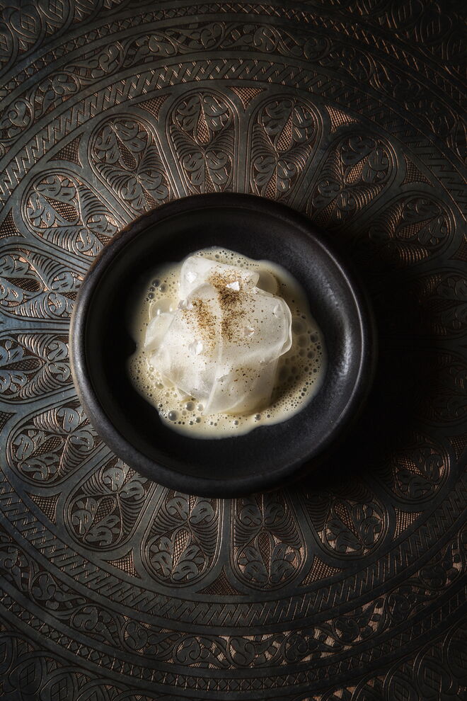 Tubérculos e leite de amêndoa