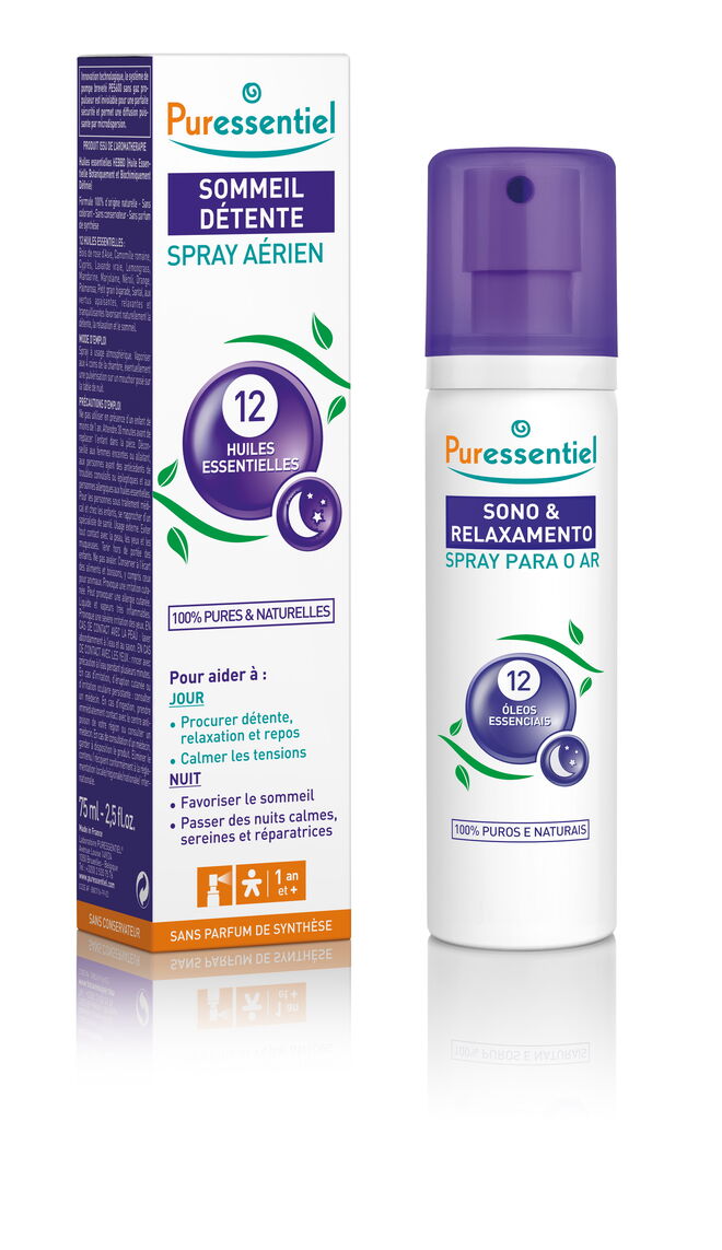 Spray para o ar Sono & Relaxamento, 75 ml, €16,50, Puressentiel, em farmácias e parafarmácias