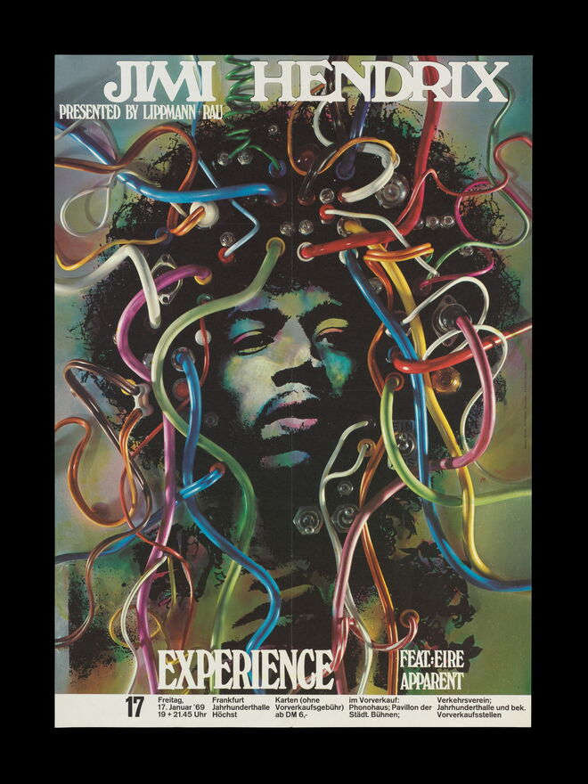 Poster de Günther Kieser a promover a Jimi Hendrix Experience’s European tour. 1969, coleção de David Swartz.