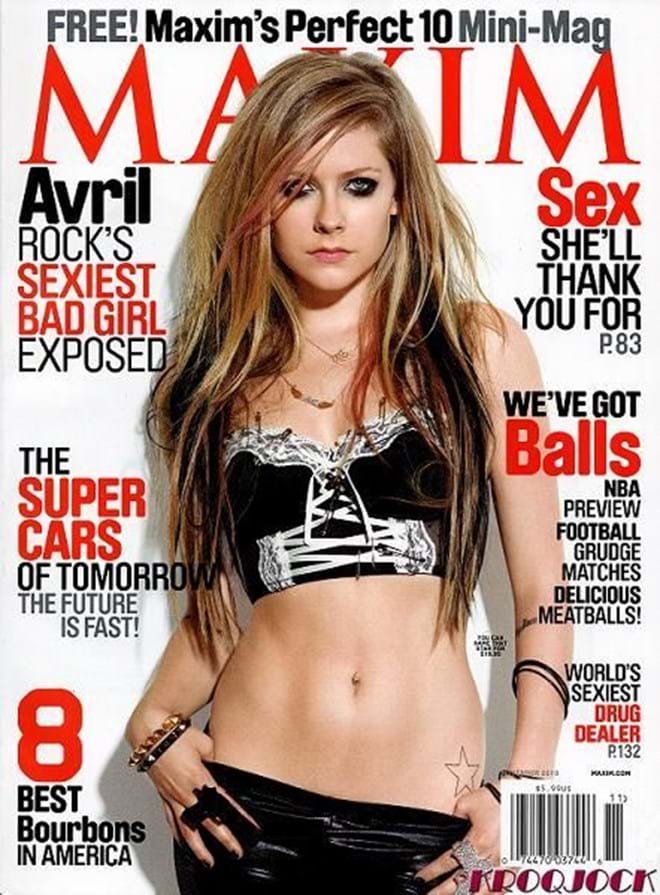 Na capa da revista Maxim, Avril Lavigne ficou com o cotovelo esquerdo num ângulo muito pouco natural (edição de novembro de 2010).