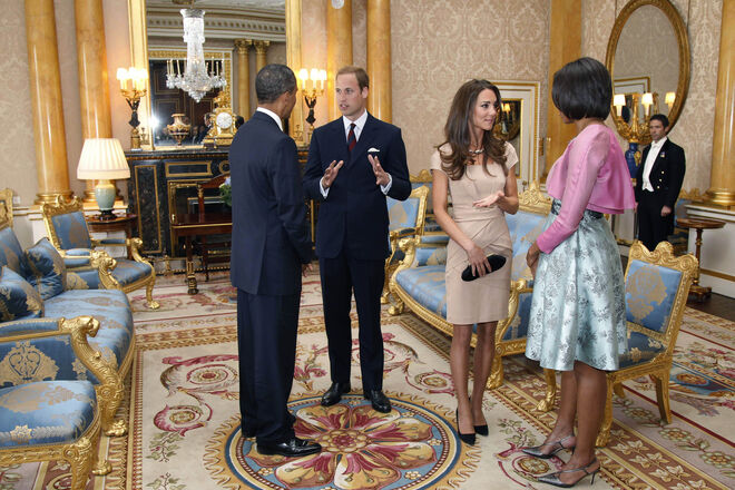 Príncipe William e Kate Middleton com Michelle e Barack Obama na Sala 1844