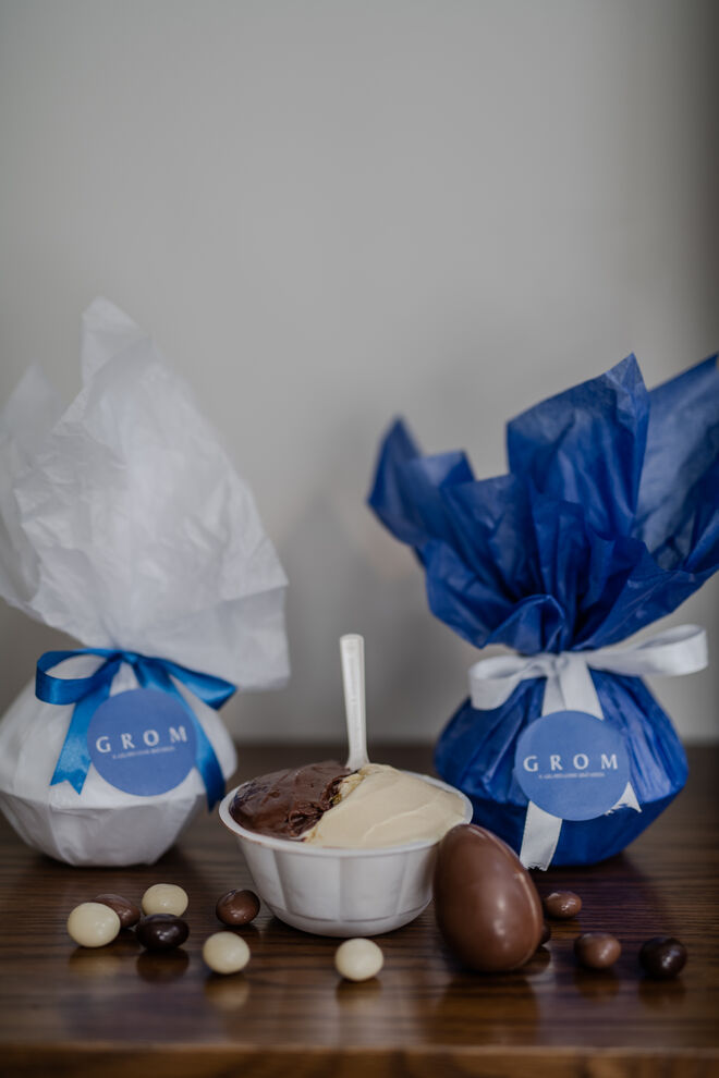 Caixa takeaway, €8,5, oferta limitada na Grom, na Rua Garret em Lisboa