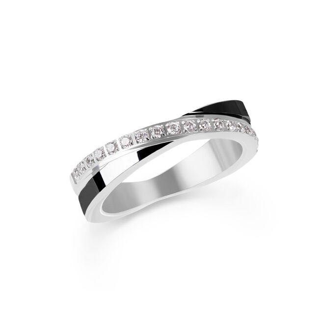 Anel Diagonal em aço inoxidável com zircónias, €36, Mia Jewelry