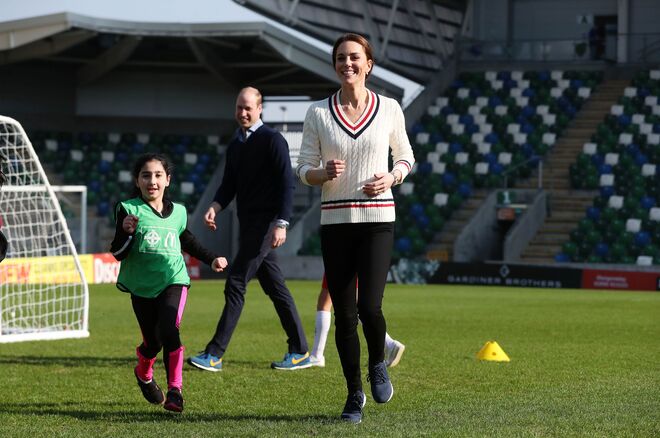 Os duques de Cambridge no Estádio Nacional de Belfast, durante a visita à Irlanda do Norte, a 27 de fevereiro de 2019. 