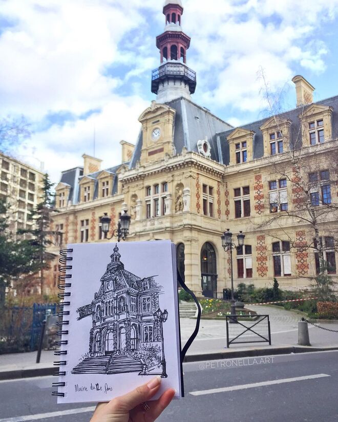 Um bordado de uma rua Parisiense