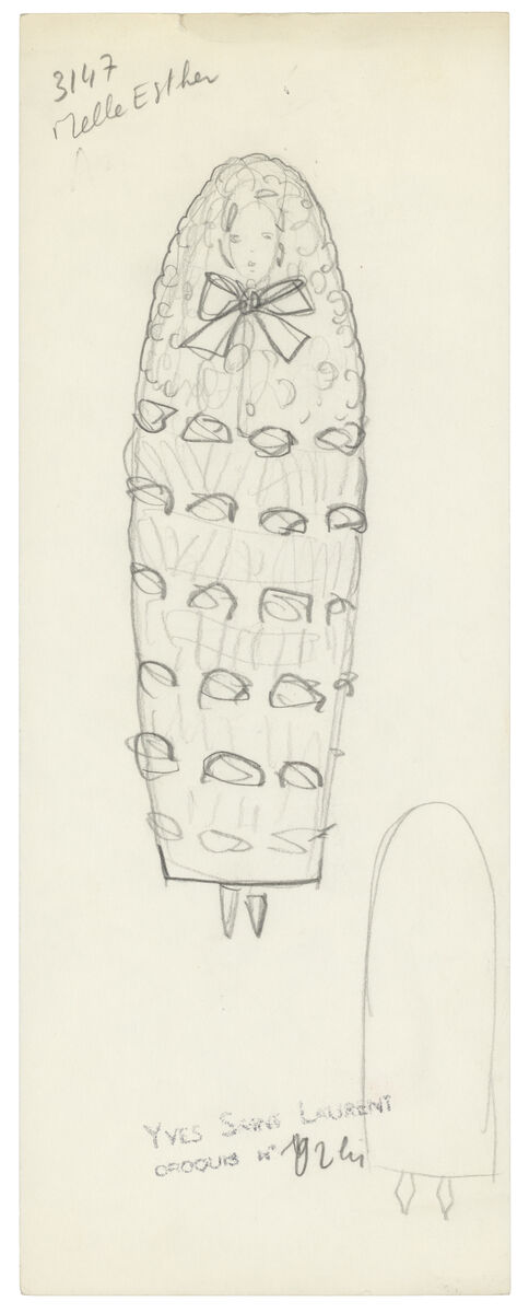 Desenho do vestido de noiva da coelção Alta Costura outono/inverno 1965. 