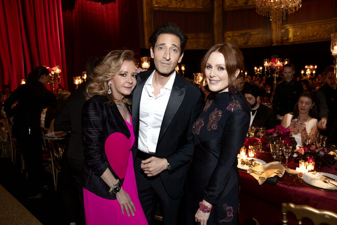 Caroline Scheufele, Adrian Brody e Julianne Moore na festa Chopard LOVE 