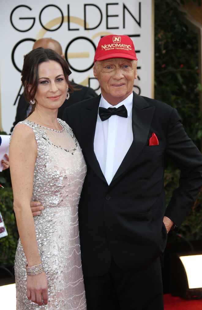 Niki Lauda e Birgit Wetzinger nos Globos de Ouro, 2014