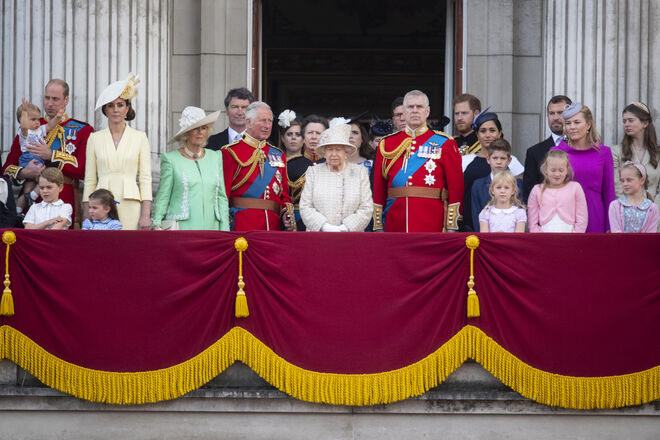 A varanda do Palácio de Buckingham durante a Trooping The Colour este sábado, 8 de junho de 2019, em Londres