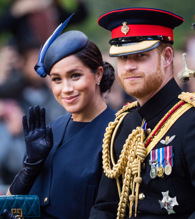 Meghan Markle, a duquesa de Sussex, ao lado do príncipe Harry