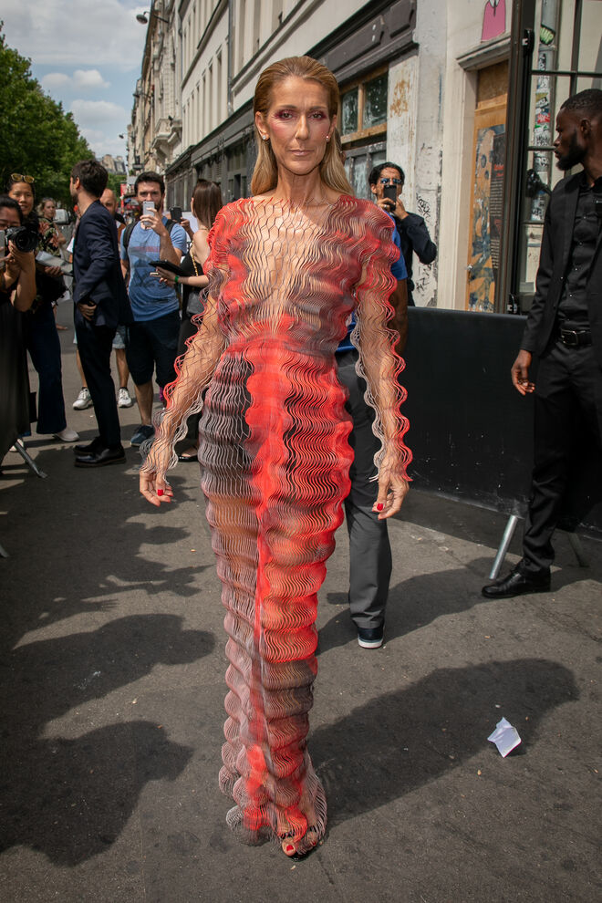 Céline Dion no vestido tridimensional da coleção Hypnosis, da designer holandesa Iris van Herpen