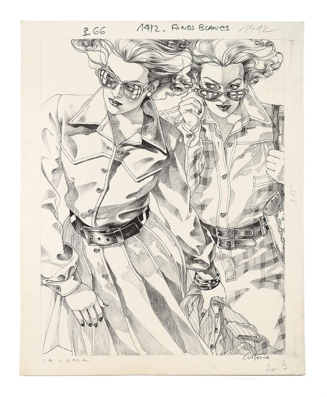 Retratos de Paloma Picasso (lápis sobre papel) para a revista Elle, 1973