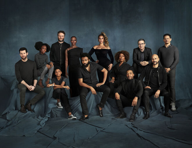 O elenco original de vozes de 'O Rei Leão', da Disney: Billy Eichner (Timon), Shahadi Wright Joseph (jovem Nala), JD McCrary (jovem Simba), Seth Rogen (Pumba), Florence Kasumba (Shenzi), Donald Glover (Simba), Beyoncé Knowles-Carter (Nala), Alfre Woodard (Sarabi), Chiwetel Ejiofor (Cicatriz), John Oliver (Zazu), Keegan-Michael Key (Kamari) e Eric André (Azizi).