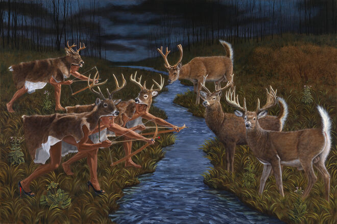 Stag Hunting (After Theodor de Bry), Kent Monkman, 2018.