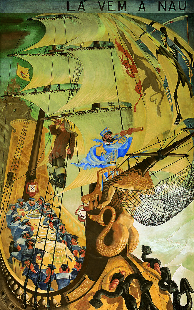 Capitão e gajeiro procuram areias de Portugal, 1943 — 1945, fresco, Almada Negreiros. Gare Marítima de Alcântara.