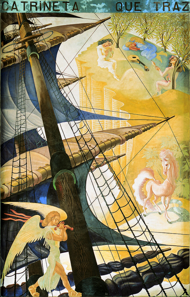 Anjo da guarda protege a nau, 1943 — 1945, fresco, Almada Negreiros. Gare Marítima de Alcântara.