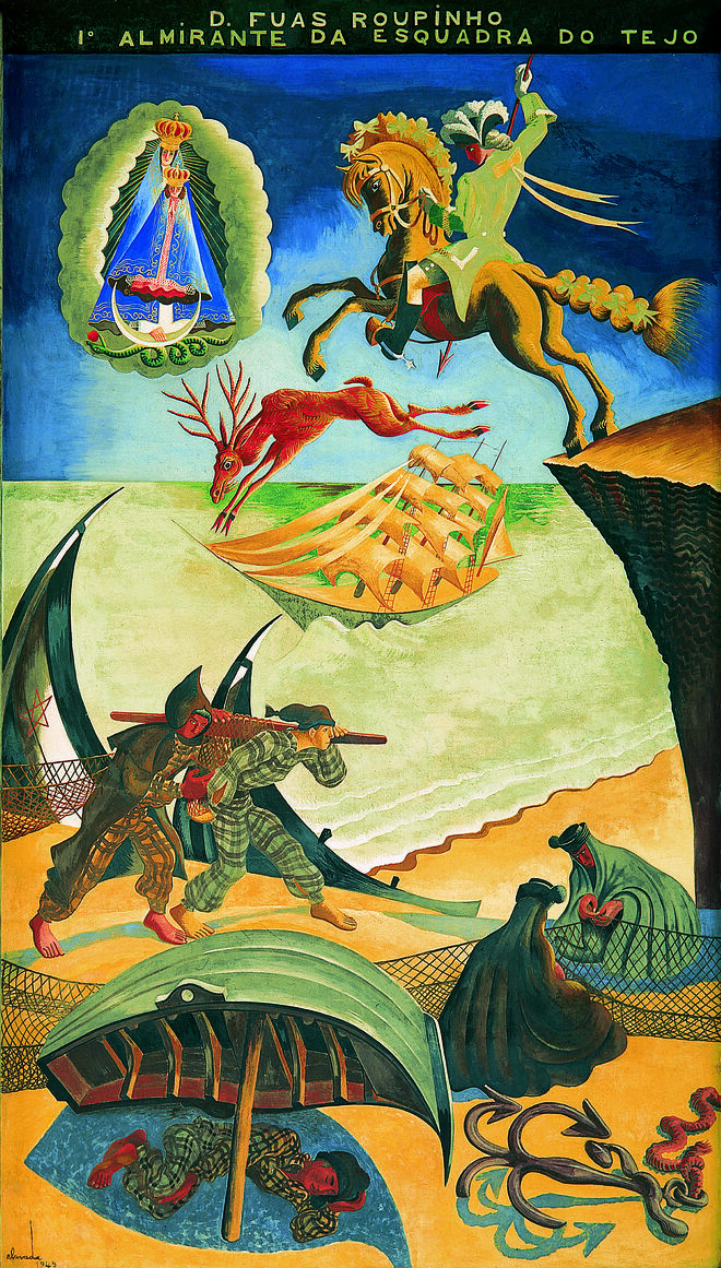 D. Fuas Roupinho salvo pela Virgem no Sítio da Nazaré, 1943 — 1945, fresco, Almada Negreiros. Gare Marítima de Alcântara.