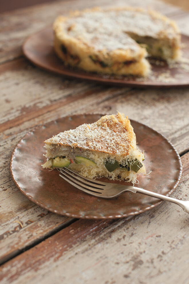 Tarte doce Kadaifi com zucchini e za’atar. 